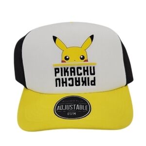 Pokeman Pikachu Yellow & White Adjustable Snapback Mesh Back Baseball Cap Hat